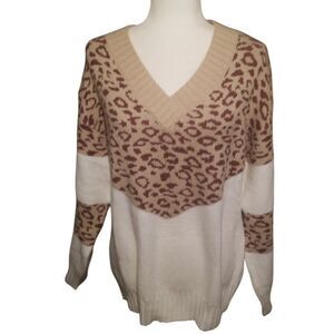 Unbranded V-Neck Sweater Animal Print Pullover Size XL